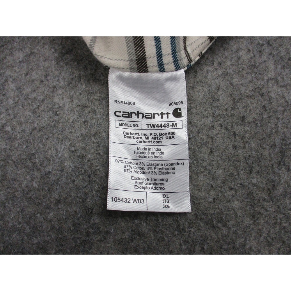 Carhartt Shirt Mens 3XL XXXL Off White Cream Rugged Flex Flannel Work Wear - Picture 7 of 11